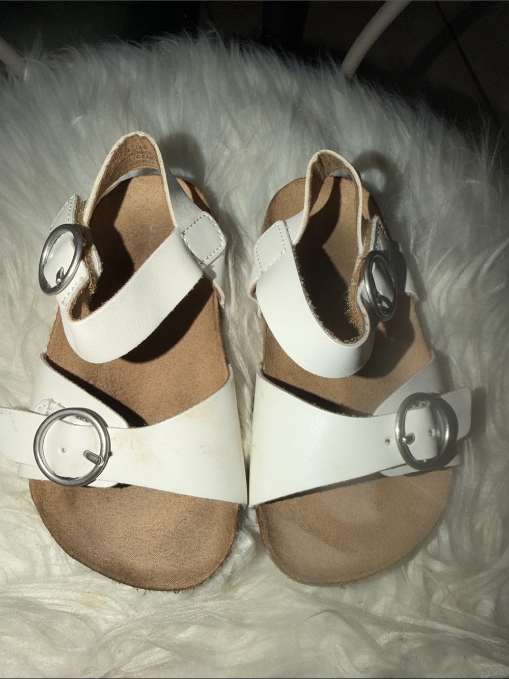 Old Navy White Double Buckle Leather-Style Kids Sandals